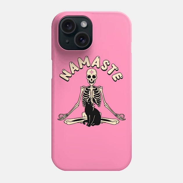 Yoga Namaste Black Cat in pink Phone Case by The Charcoal Cat Co.