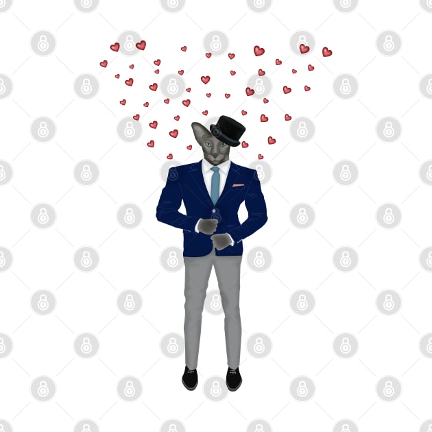 Cat with hearts in suit and hat. Cat gentleman. by KateQR