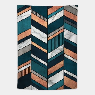 Abstract Chevron Pattern - Copper, Marble, and Blue Concrete Tapestry