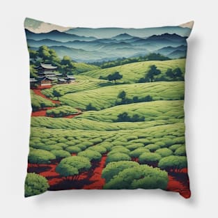 Boseong Green Tea Field South Korea Travel Tourism Retro Vintage Pillow