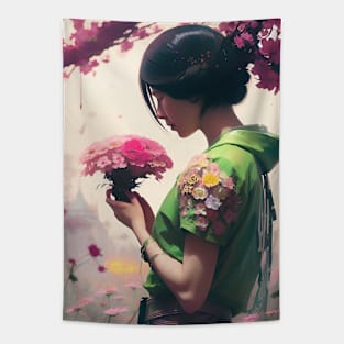 Woman and Flowers Tapestry