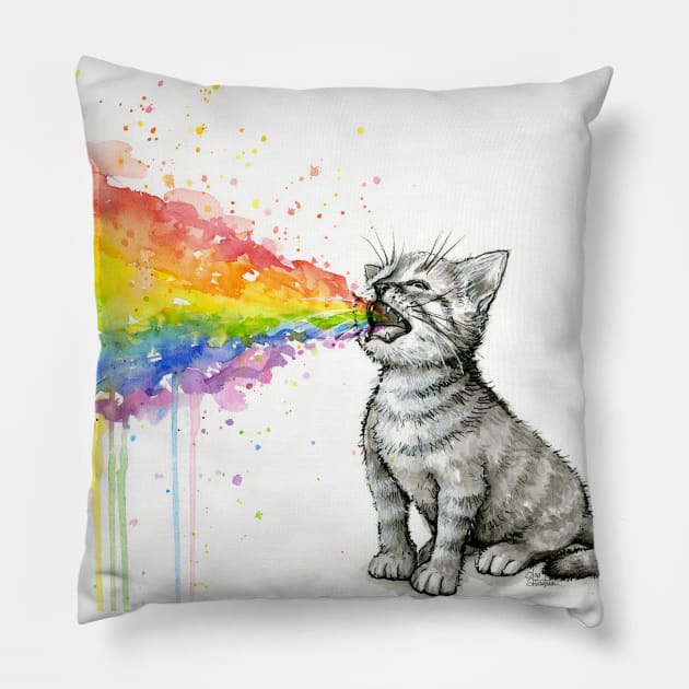 Kitten Puking Rainbow Pillow by Olechka