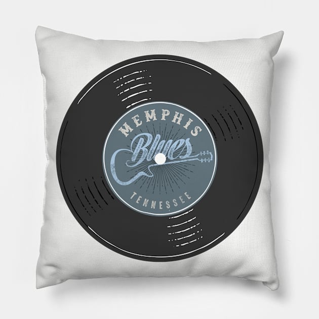 Memphis Blues Tennessee Vinyl Vintage Pillow by Designkix