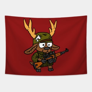 a cute kawaii deer doodle. a ww2 animal soldier. Tapestry