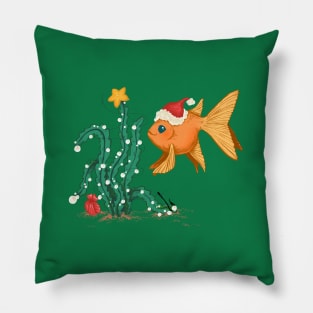 Christmas Goldfish with a Kelp Tree and Pearls Pillow