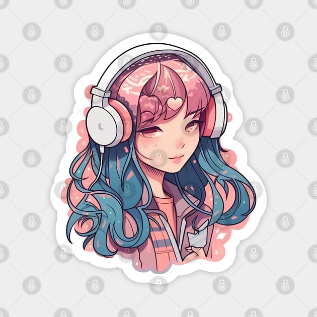 Cute headphone anime girl Magnet by AestheticsArt81