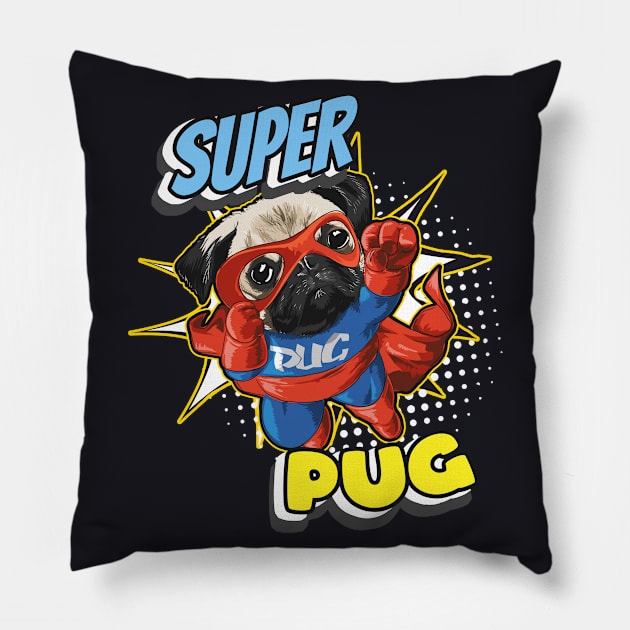 Super Pug funny Superhero Comic Dog Pillow by Foxxy Merch