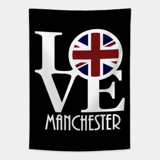 LOVE Manchester England (white text) Tapestry