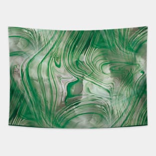 Green and Clear Swirl Glass on White Tapestry