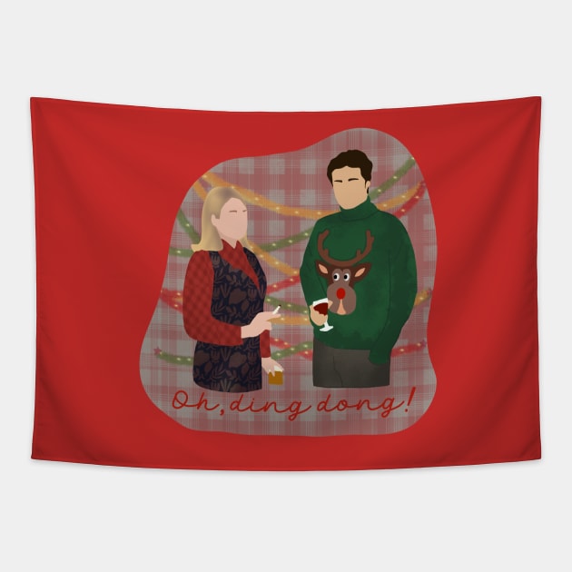 Bridget Jones and Mr Darcy Christmas Jumper Tapestry by rachaelthegreat