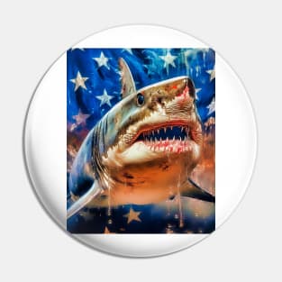 American Flag Patriotism and Freedom Great White Shark Pin