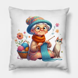 Cute Knitting Granny Pillow