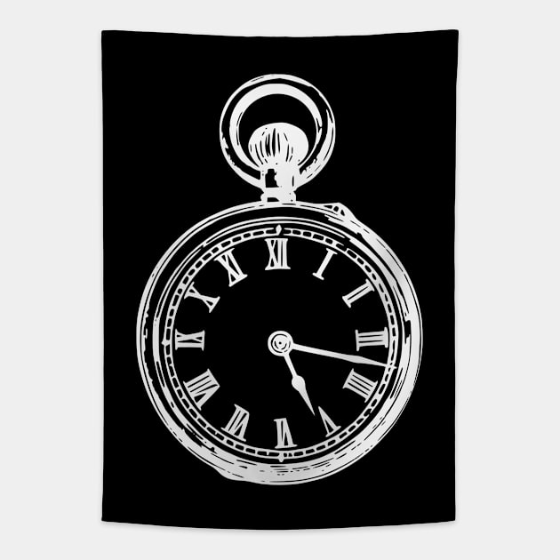 White Vintage Pocket Watch Tapestry by Vintage Boutique