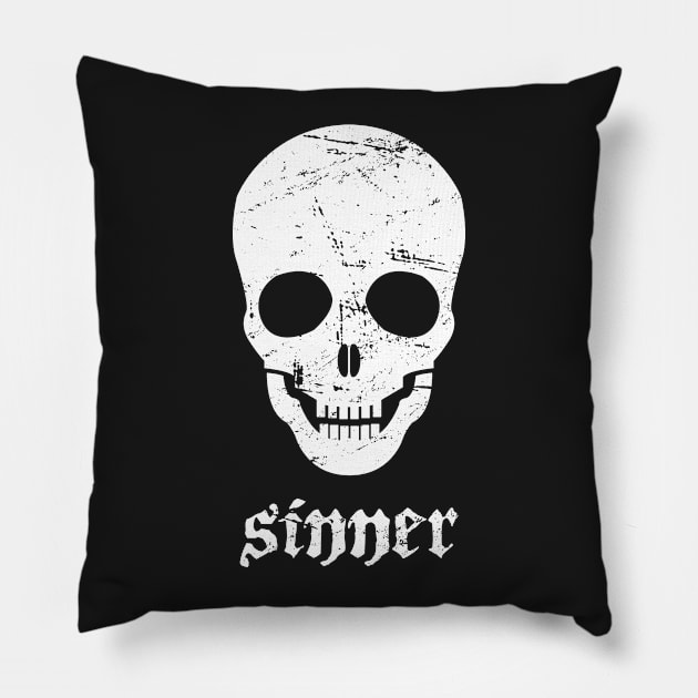 Sinner | Distressed Goth Skeleton Skull Pillow by MeatMan