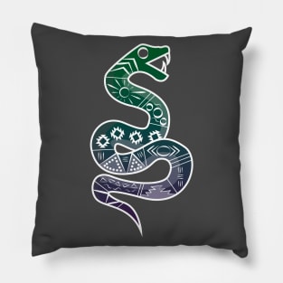 Mexican Aztec Snake Design Green and Purple Pillow
