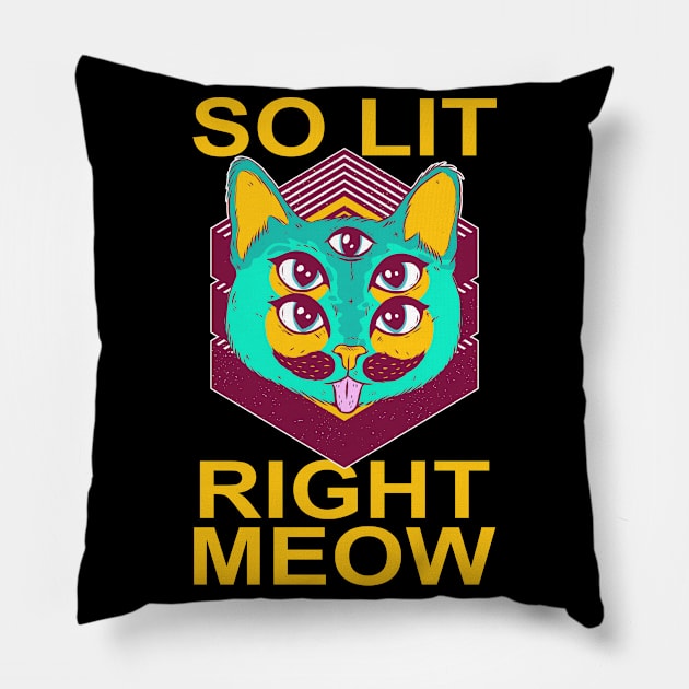 Trippy So Lit Right Meow Party Rave Cat Pillow by BIGUP