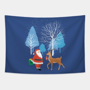 Christmas Scene with Santa and Reindeer Tapestry