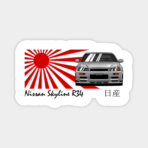 Nissan Skyline r34 GTR Japanese Flag, JDM Car Magnet by T-JD