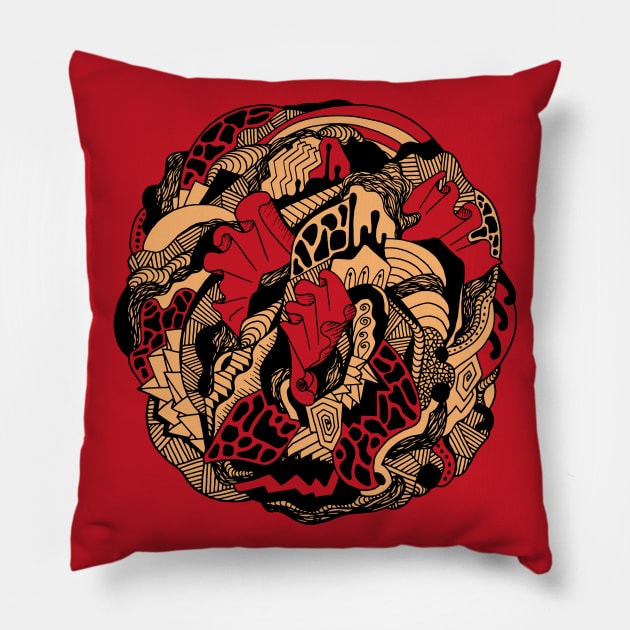 Abstract Wave of Thoughts No 1 - Red and Cream Pillow by kenallouis