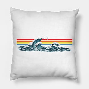 80s Sunset Waves Pillow