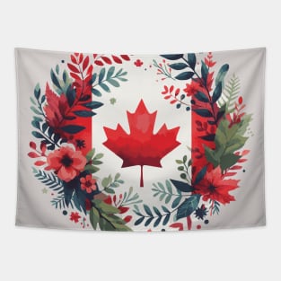 Happy Canada Day with Flowers Tapestry