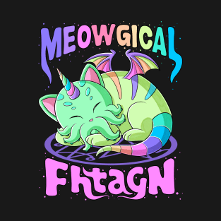 Cute Cat Cthulhu Unicorn dreaming. Cathulhucorn Meowgical T-Shirt