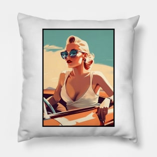 Retro Woman Driving Pillow