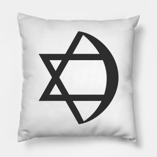 Combination of Star of David with Crescent religious symbols in black flat design icon Pillow