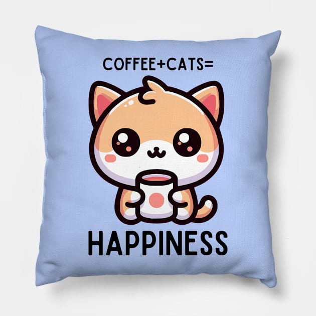 Coffee Plus Cats is Happiness Pillow by Mey Designs