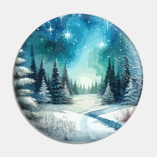 Winter Forest Starry Night Pin