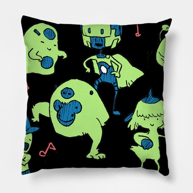 Rock n Rolliens: Party 2 Pillow by mikejbecker