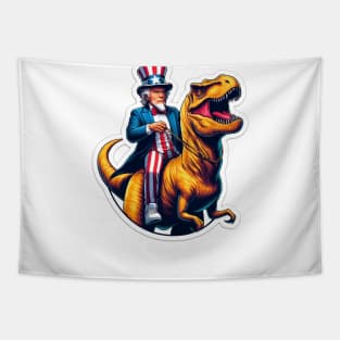 Freedom Rex Patriotic Dinosaur T-Rex with Uncle Sam Riding Tapestry