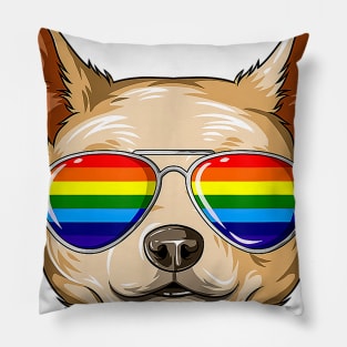 Chihuahua Wearing Rainbow LGBT Pride Flag Sunglasses Pillow