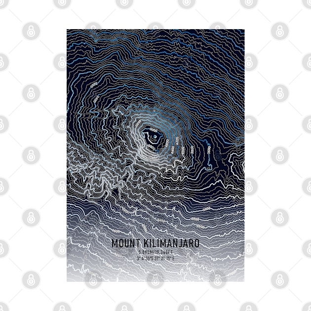 Mount Kilimanjaro Topographic map blue and white by MapCarton