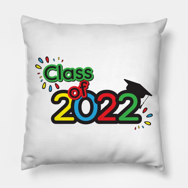 Class of 2022 colorful icon, Yellow Blue Red Green text and numbers and academic cap Pillow by sigdesign