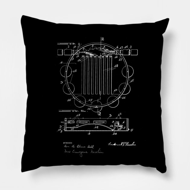 Tambourine Vintage Patent Drawing Pillow by TheYoungDesigns