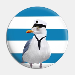 Captain Seagull on Blue Stripes Pin