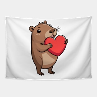 Funny Capybara with Heart Tapestry