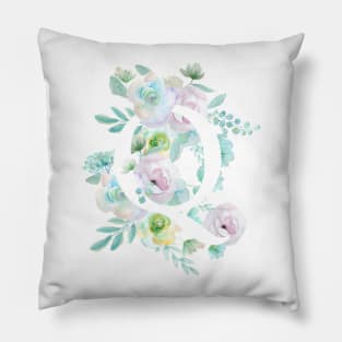 Botanical alphabet Q green and purple flowers Pillow