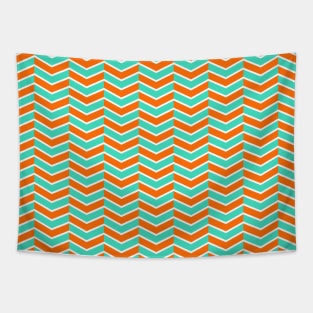 Mint Green, Orange and White Chevron Arrow Pattern Tapestry