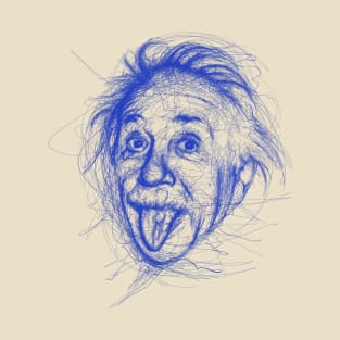 Albert Einstein Blue Lines Scribble Art T-Shirt