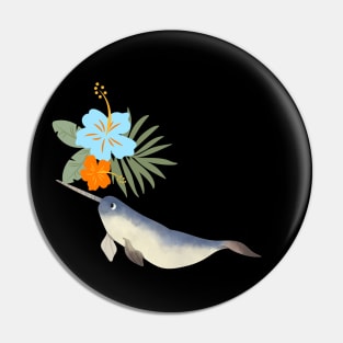 Narwhal Hawaiian Hibiscus Orange Ice Blue Flower Pin