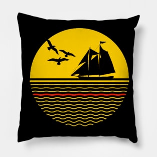 Tall Ship Sailing with Birds Pillow