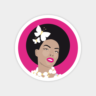 Girl with Butterflies In Her Afro - Pink Circle 2 Magnet