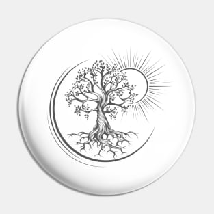 Tree of Life Esoteric Tattoo Drawn in Engraving Style Pin