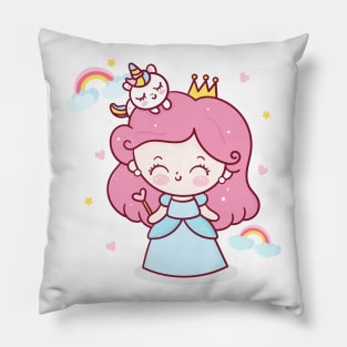 Magical Baby Girl with a Unicorn Pillow