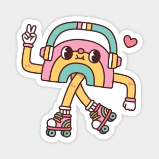 Cute Rainbow With Headphones And Roller Skates Magnet