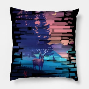 Twilight Stag in a Forest Pillow