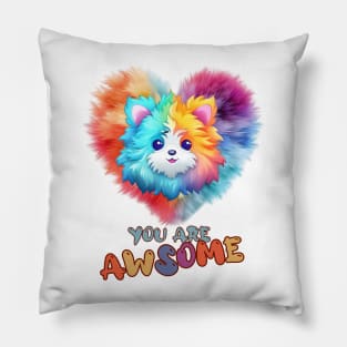 Fluffy: "You are awsome" collorful, cute, furry animals Pillow