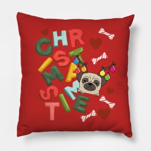 FUNNY Colorful CHRISTMAS Pug dog Pillow